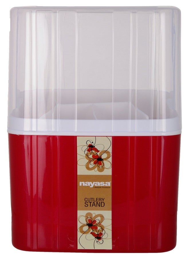 Nayasa Plastic Cutlery Stand | 1 Pieces | Spoon Fork Chopstick Storage Holder Box | Tableware Shelf Organazation Rack | Cutlery Drain Rack Organizer | Case for Kitchen | Storage stand | Red - Image 1